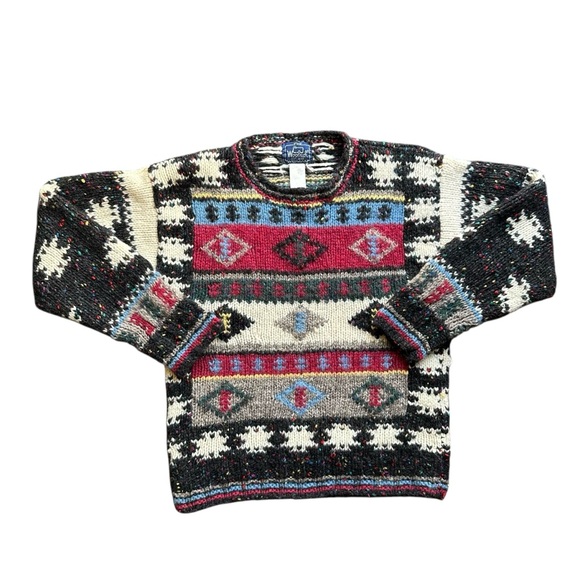 Vintage Sweaters - Vintage 90s Woolrich for Woman Fair Isle Chunky Wool Multicolor Sweater Medium